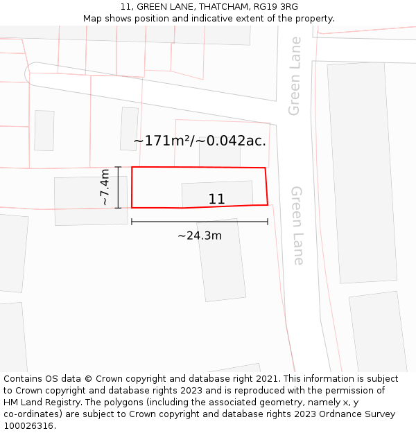 11, GREEN LANE, THATCHAM, RG19 3RG: Plot and title map