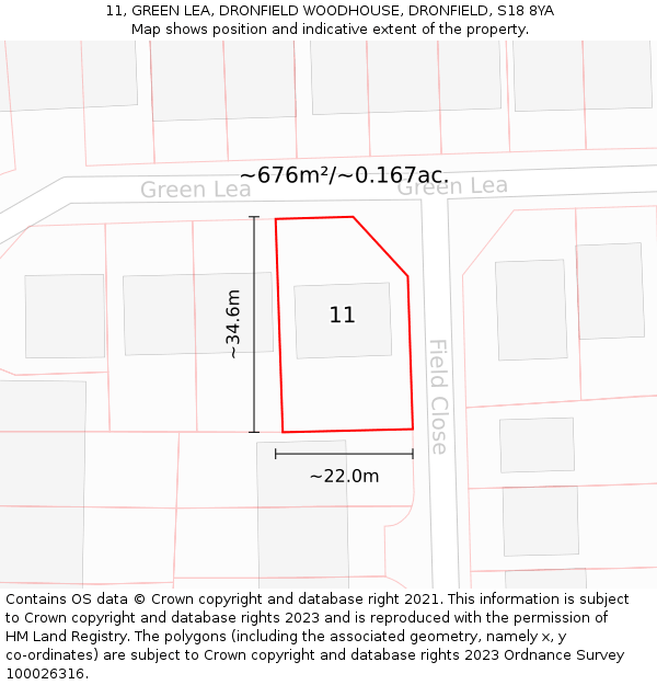 11, GREEN LEA, DRONFIELD WOODHOUSE, DRONFIELD, S18 8YA: Plot and title map