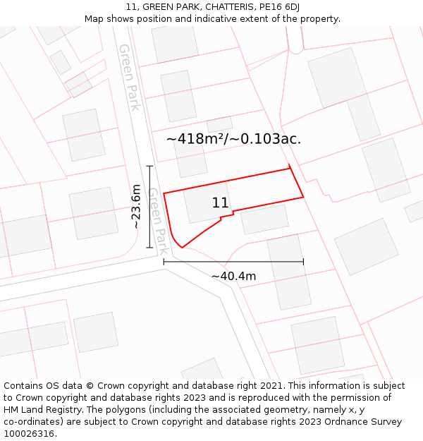11, GREEN PARK, CHATTERIS, PE16 6DJ: Plot and title map