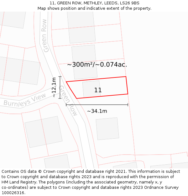 11, GREEN ROW, METHLEY, LEEDS, LS26 9BS: Plot and title map