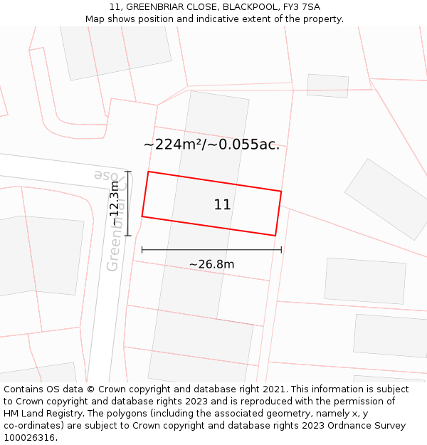 11, GREENBRIAR CLOSE, BLACKPOOL, FY3 7SA: Plot and title map