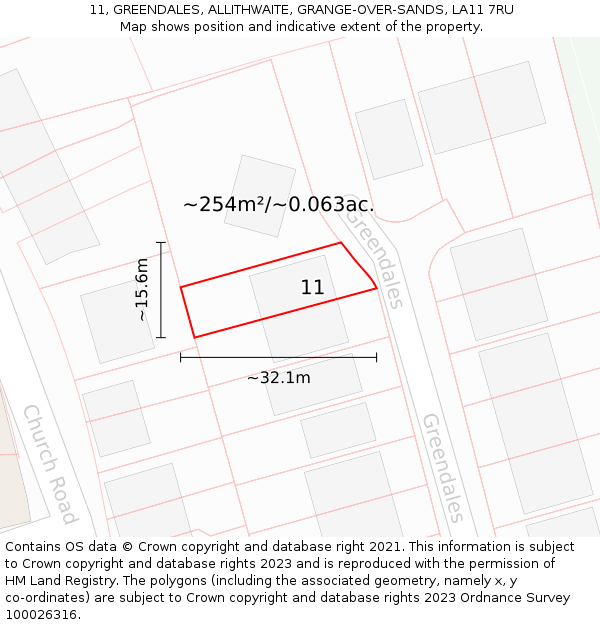 11, GREENDALES, ALLITHWAITE, GRANGE-OVER-SANDS, LA11 7RU: Plot and title map