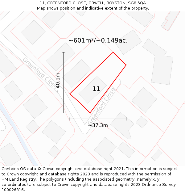 11, GREENFORD CLOSE, ORWELL, ROYSTON, SG8 5QA: Plot and title map