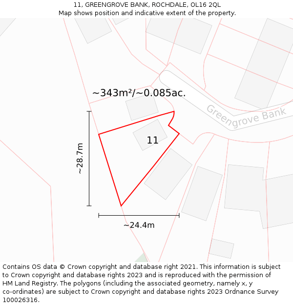 11, GREENGROVE BANK, ROCHDALE, OL16 2QL: Plot and title map