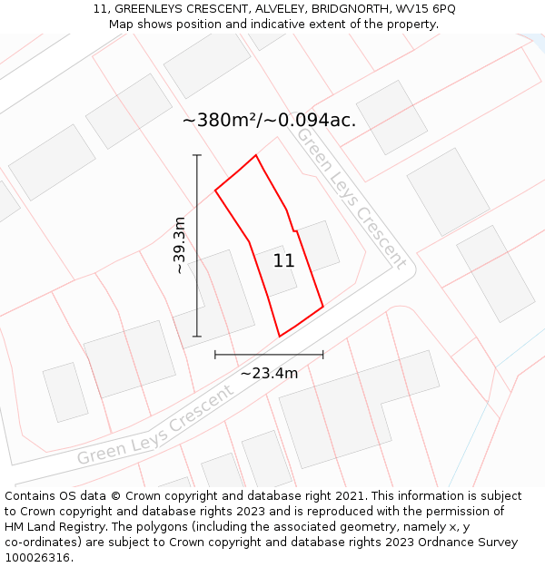 11, GREENLEYS CRESCENT, ALVELEY, BRIDGNORTH, WV15 6PQ: Plot and title map
