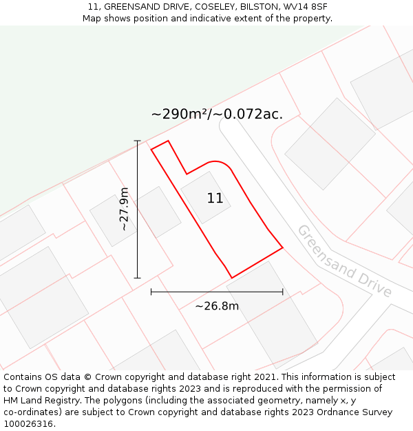11, GREENSAND DRIVE, COSELEY, BILSTON, WV14 8SF: Plot and title map