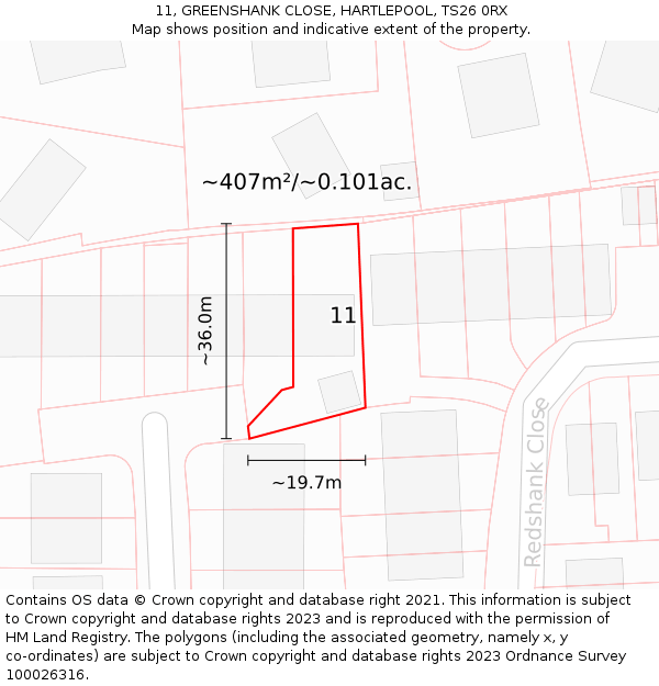 11, GREENSHANK CLOSE, HARTLEPOOL, TS26 0RX: Plot and title map