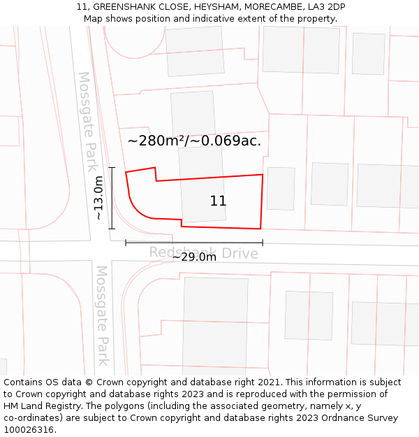 11, GREENSHANK CLOSE, HEYSHAM, MORECAMBE, LA3 2DP: Plot and title map