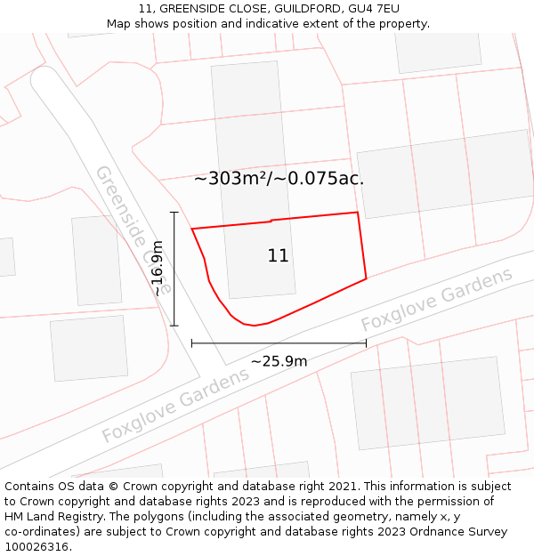 11, GREENSIDE CLOSE, GUILDFORD, GU4 7EU: Plot and title map