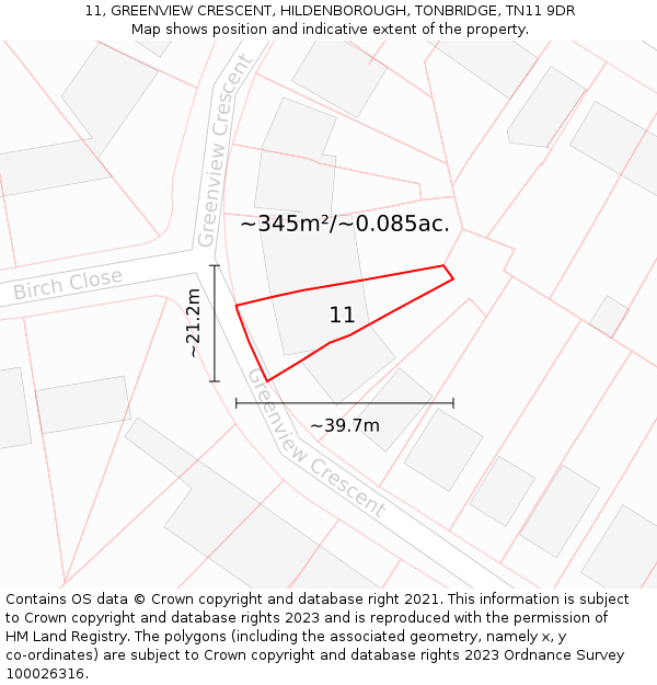 11, GREENVIEW CRESCENT, HILDENBOROUGH, TONBRIDGE, TN11 9DR: Plot and title map