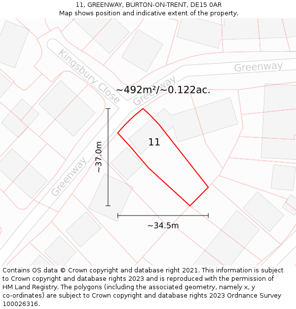 11, GREENWAY, BURTON-ON-TRENT, DE15 0AR: Plot and title map