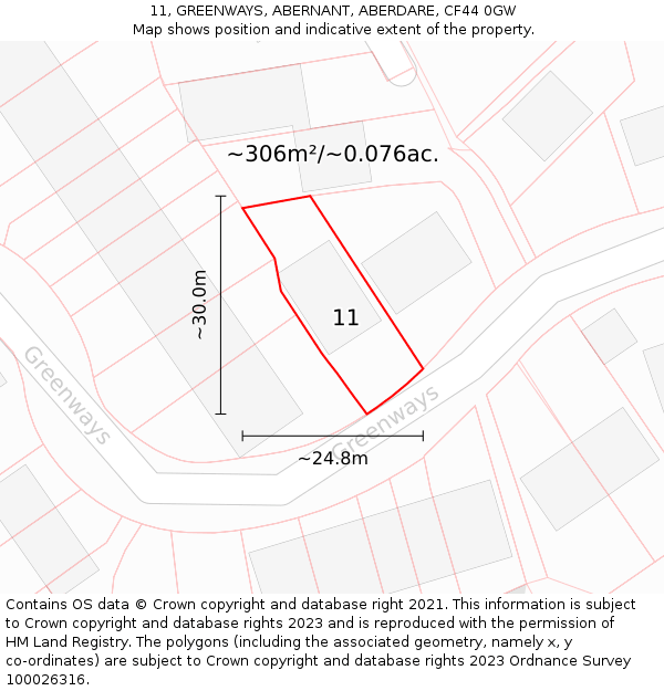 11, GREENWAYS, ABERNANT, ABERDARE, CF44 0GW: Plot and title map