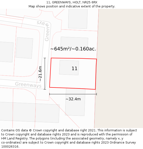 11, GREENWAYS, HOLT, NR25 6RX: Plot and title map