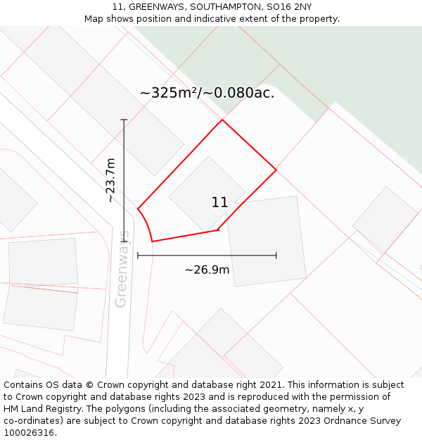 11, GREENWAYS, SOUTHAMPTON, SO16 2NY: Plot and title map
