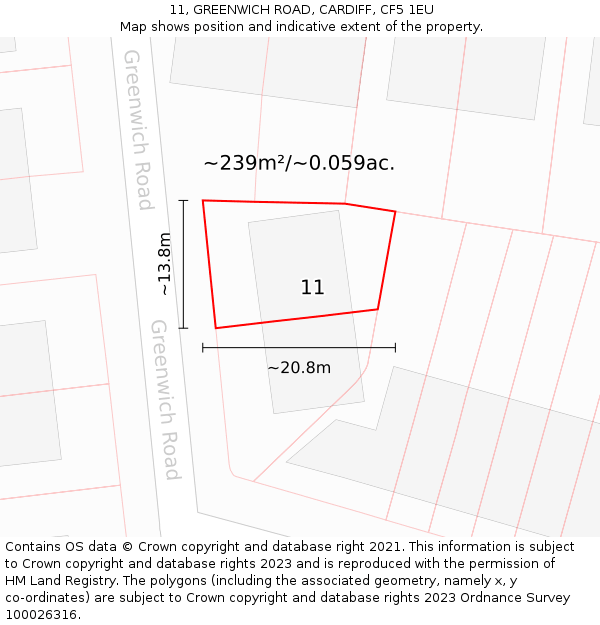 11, GREENWICH ROAD, CARDIFF, CF5 1EU: Plot and title map