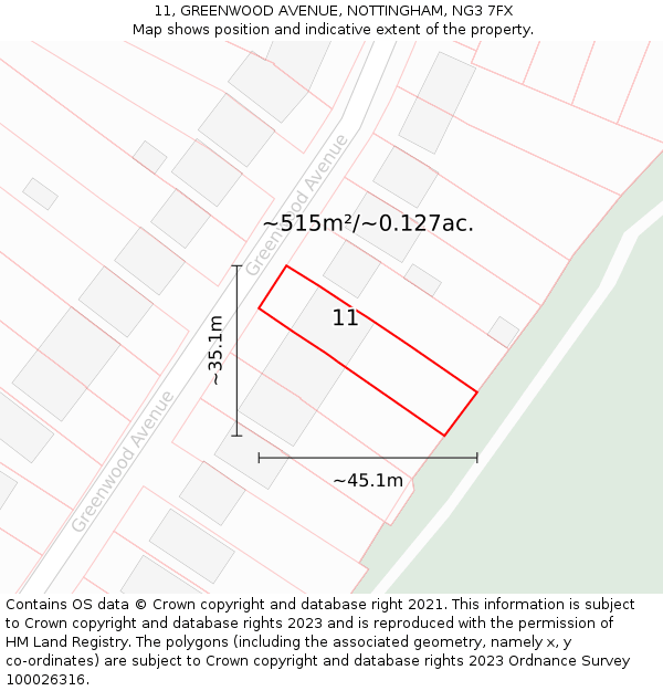 11, GREENWOOD AVENUE, NOTTINGHAM, NG3 7FX: Plot and title map