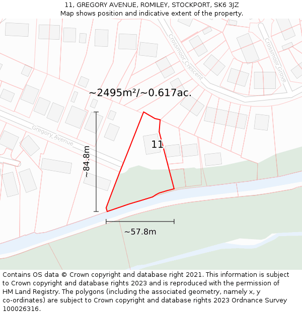 11, GREGORY AVENUE, ROMILEY, STOCKPORT, SK6 3JZ: Plot and title map