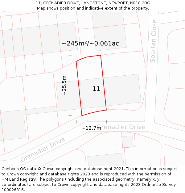 11, GRENADIER DRIVE, LANGSTONE, NEWPORT, NP18 2BG: Plot and title map