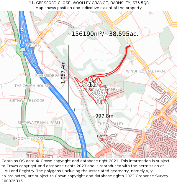 11, GRESFORD CLOSE, WOOLLEY GRANGE, BARNSLEY, S75 5QR: Plot and title map