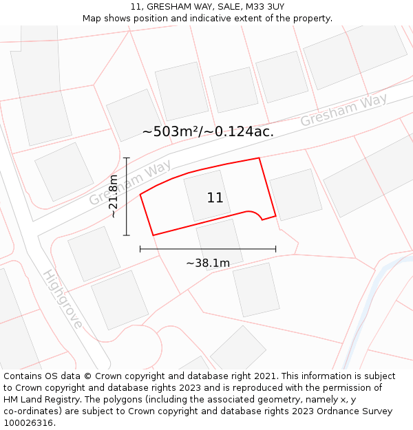 11, GRESHAM WAY, SALE, M33 3UY: Plot and title map
