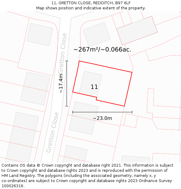 11, GRETTON CLOSE, REDDITCH, B97 6LF: Plot and title map