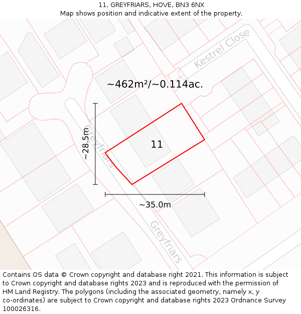 11, GREYFRIARS, HOVE, BN3 6NX: Plot and title map