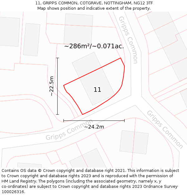 11, GRIPPS COMMON, COTGRAVE, NOTTINGHAM, NG12 3TF: Plot and title map