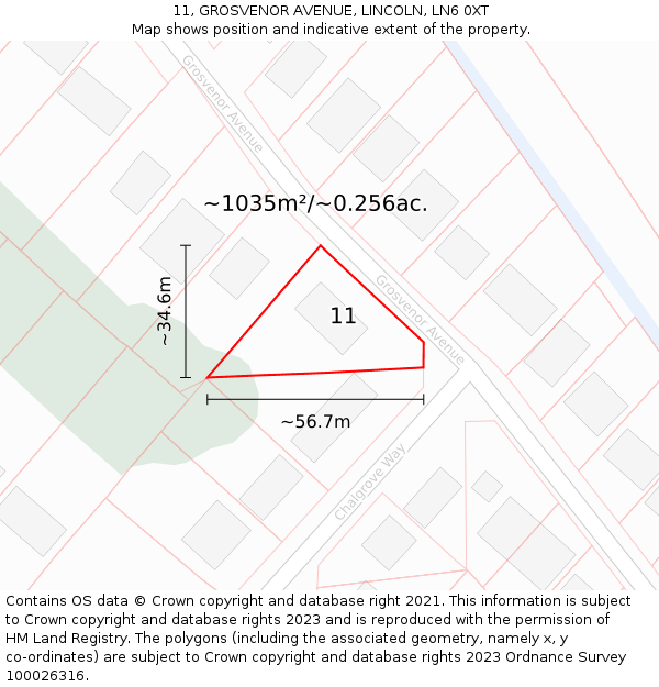 11, GROSVENOR AVENUE, LINCOLN, LN6 0XT: Plot and title map