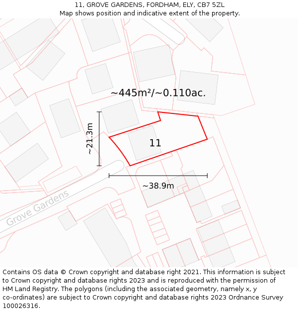 11, GROVE GARDENS, FORDHAM, ELY, CB7 5ZL: Plot and title map