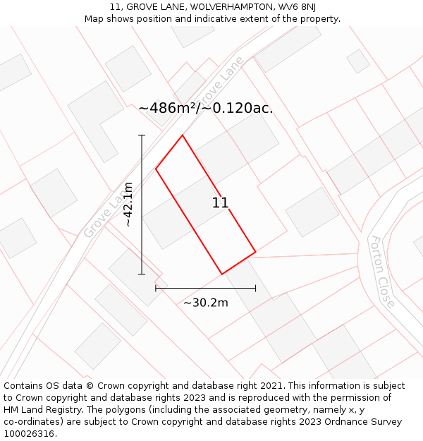 11, GROVE LANE, WOLVERHAMPTON, WV6 8NJ: Plot and title map