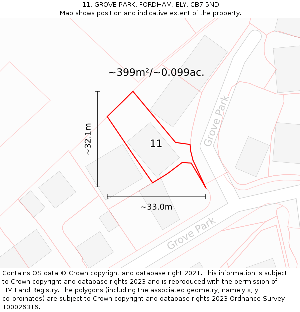 11, GROVE PARK, FORDHAM, ELY, CB7 5ND: Plot and title map