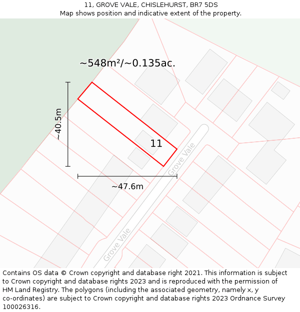 11, GROVE VALE, CHISLEHURST, BR7 5DS: Plot and title map