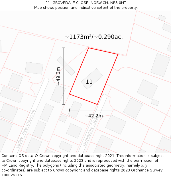 11, GROVEDALE CLOSE, NORWICH, NR5 0HT: Plot and title map