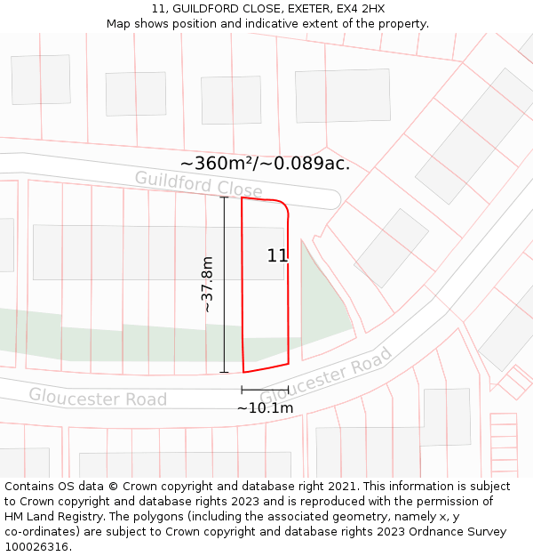 11, GUILDFORD CLOSE, EXETER, EX4 2HX: Plot and title map