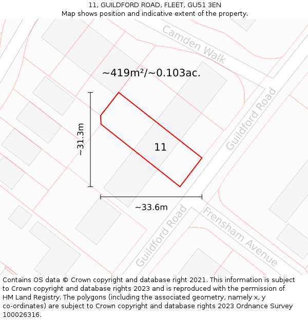 11, GUILDFORD ROAD, FLEET, GU51 3EN: Plot and title map