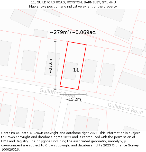 11, GUILDFORD ROAD, ROYSTON, BARNSLEY, S71 4HU: Plot and title map