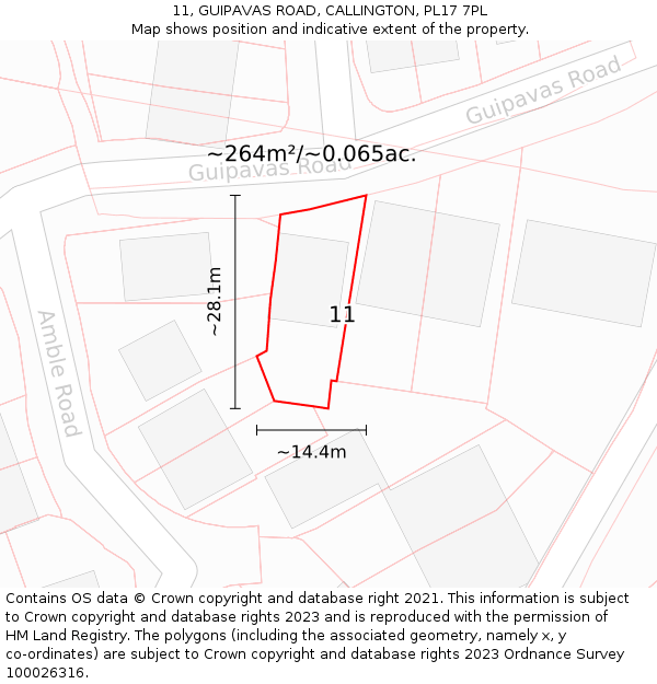 11, GUIPAVAS ROAD, CALLINGTON, PL17 7PL: Plot and title map