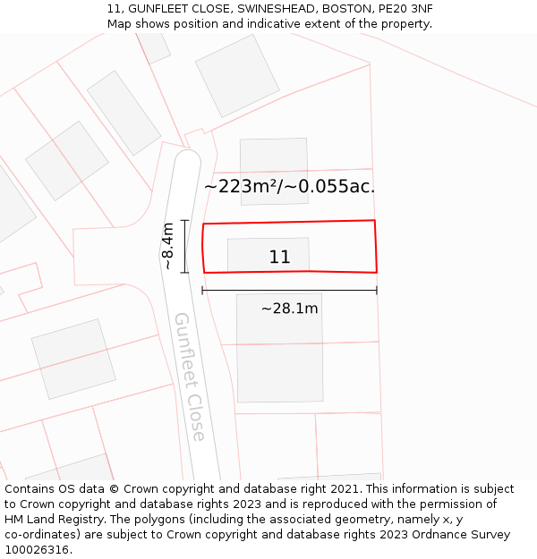 11, GUNFLEET CLOSE, SWINESHEAD, BOSTON, PE20 3NF: Plot and title map