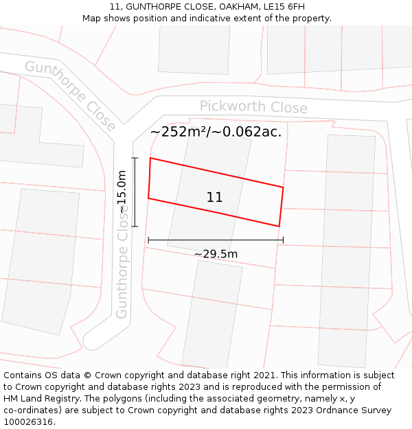 11, GUNTHORPE CLOSE, OAKHAM, LE15 6FH: Plot and title map