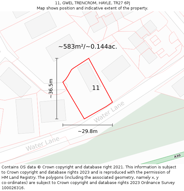 11, GWEL TRENCROM, HAYLE, TR27 6PJ: Plot and title map