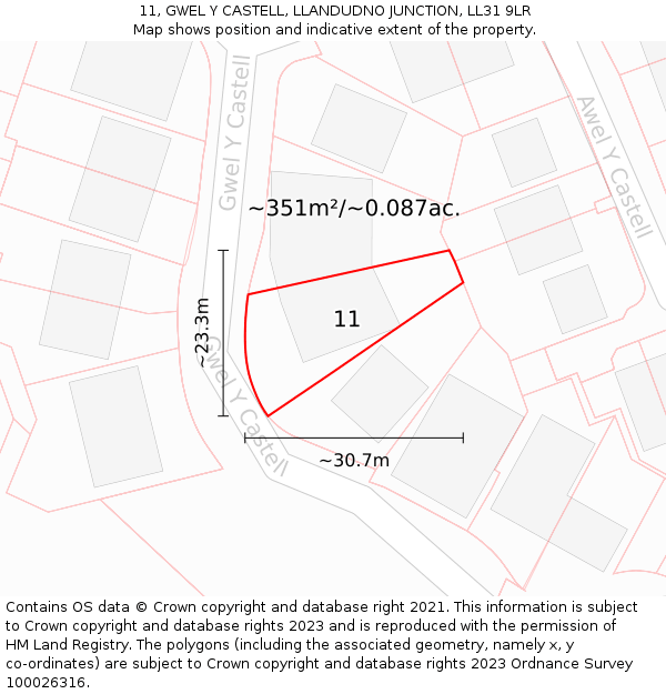 11, GWEL Y CASTELL, LLANDUDNO JUNCTION, LL31 9LR: Plot and title map