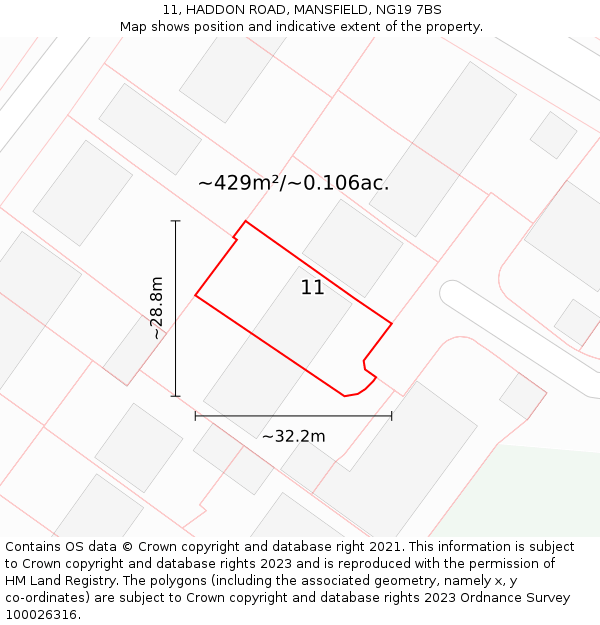 11, HADDON ROAD, MANSFIELD, NG19 7BS: Plot and title map