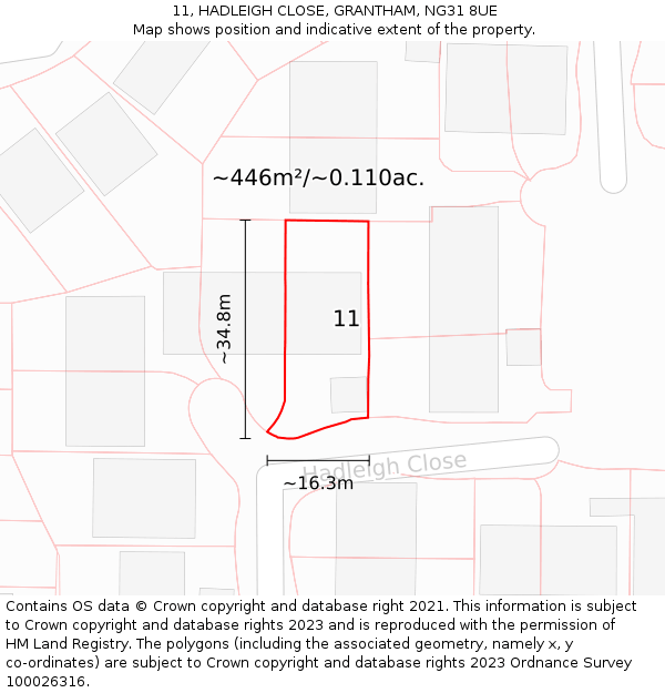 11, HADLEIGH CLOSE, GRANTHAM, NG31 8UE: Plot and title map