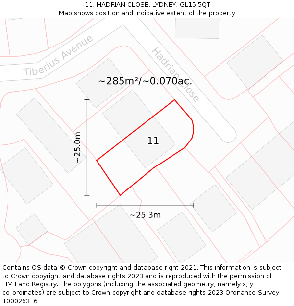 11, HADRIAN CLOSE, LYDNEY, GL15 5QT: Plot and title map