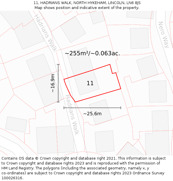 11, HADRIANS WALK, NORTH HYKEHAM, LINCOLN, LN6 8JS: Plot and title map