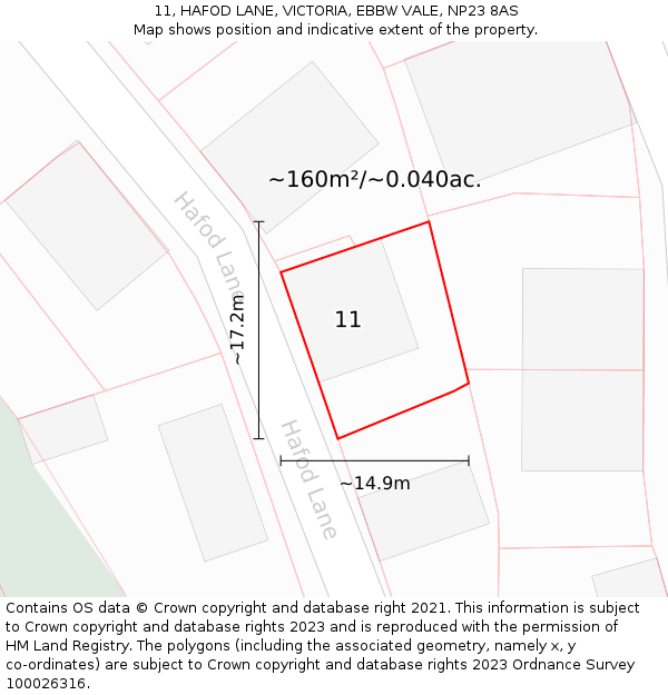 11, HAFOD LANE, VICTORIA, EBBW VALE, NP23 8AS: Plot and title map