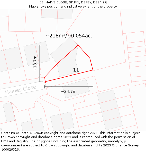 11, HAINS CLOSE, SINFIN, DERBY, DE24 9PJ: Plot and title map