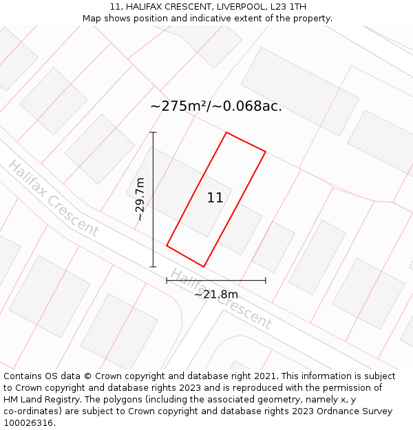 11, HALIFAX CRESCENT, LIVERPOOL, L23 1TH: Plot and title map