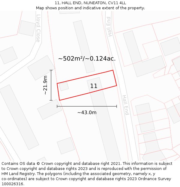 11, HALL END, NUNEATON, CV11 4LL: Plot and title map