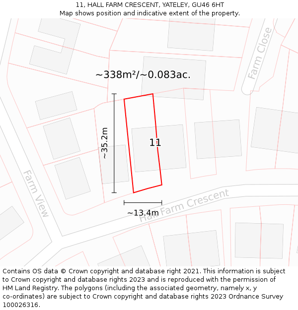 11, HALL FARM CRESCENT, YATELEY, GU46 6HT: Plot and title map